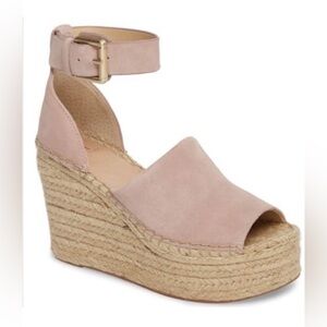 Marc Fisher Suede Pink Espadrille Wedge with Ankle Straps